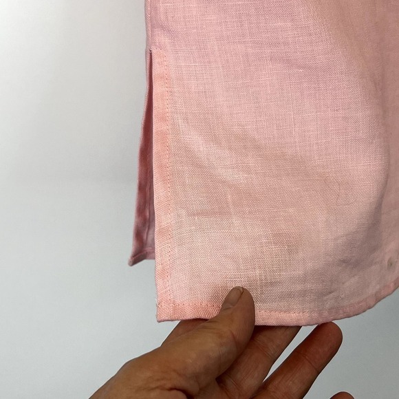 Edward 100% Irish Linen Pink Sleeveless Vneck Top with Beaded Design SZ S - Picture 5 of 6